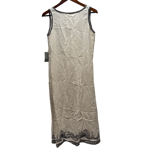 Max Studio London Linen Blend V Neck‎ Embroidered Midi Dress Ivory Black XS - Picture 6 of 8